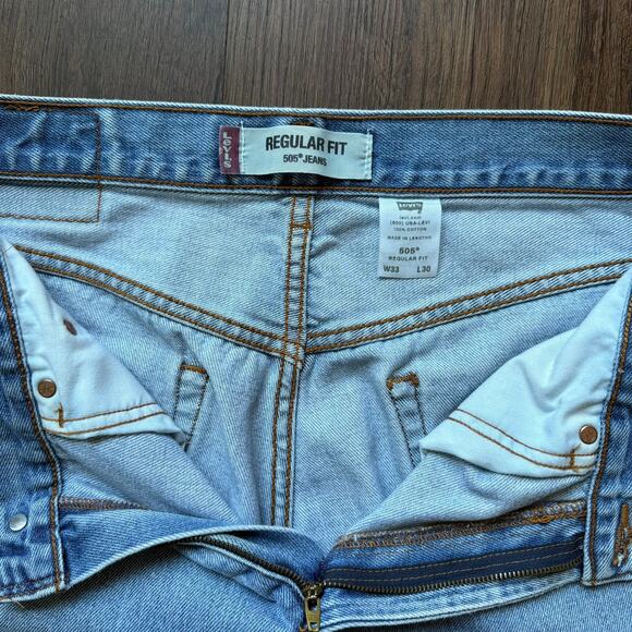 Levi’s 505 Regular Fit Jeans Light Wash Men’s 33x30 Straight Leg Denim - Picture 6 of 10